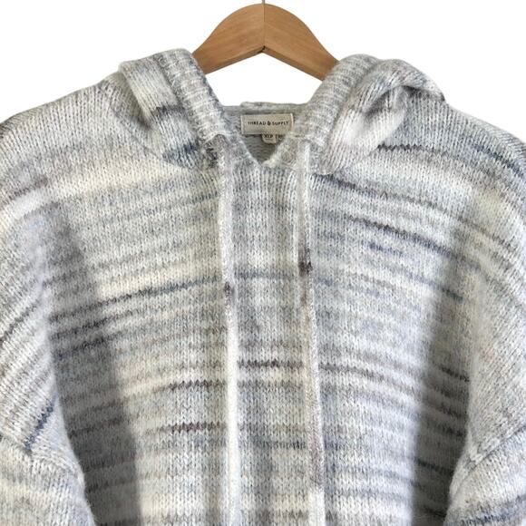 Thread & Supply Striped Sweater Hoodie Wool Blend Blue Gray - Picture 3 of 8